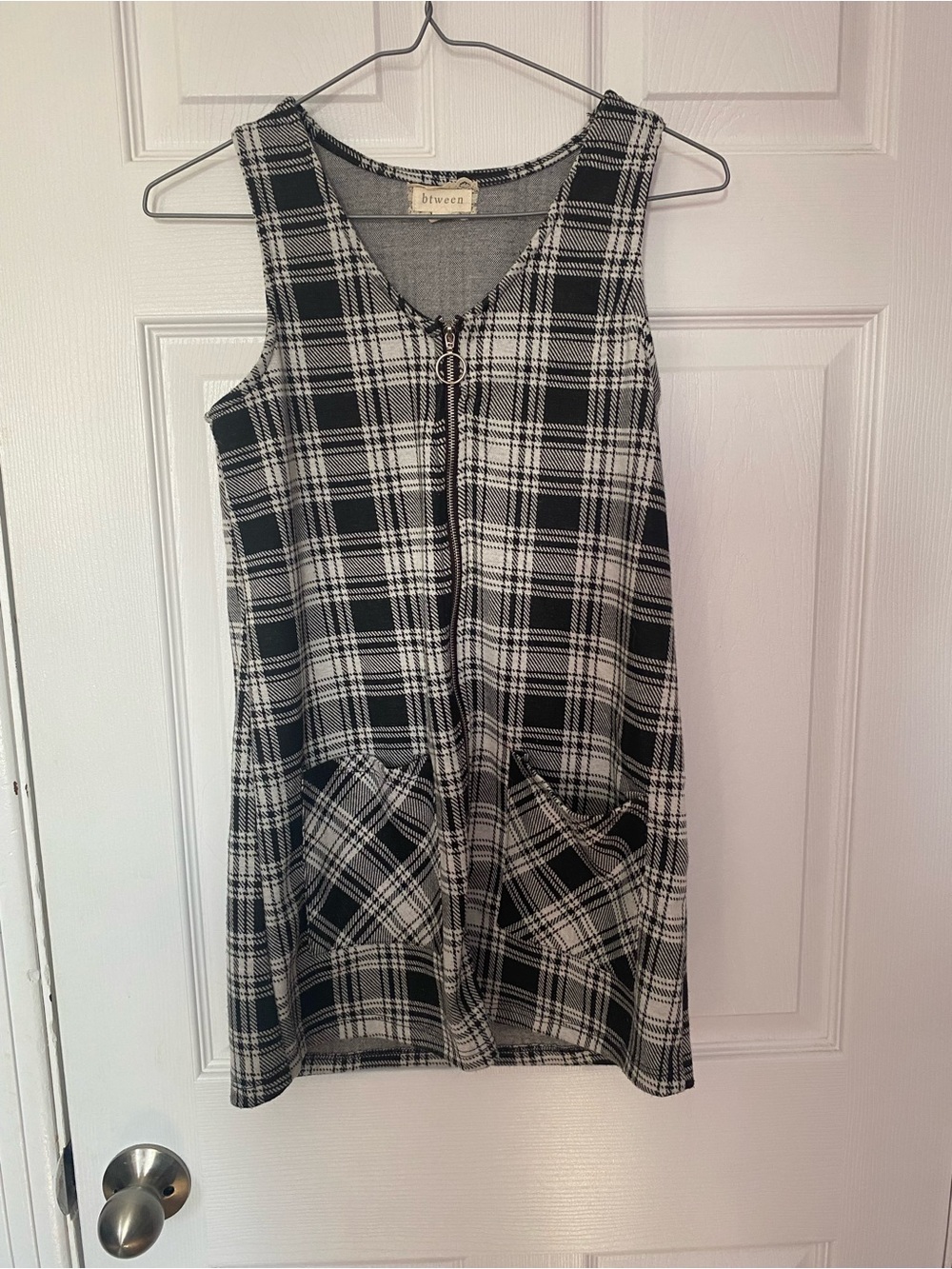 btween Black White Plaid Checkered Zip Front Pinafore Dress Size 10